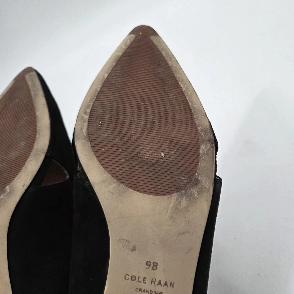 Cole Haan Grand Viola Skimmer Black Suede Flats Bow Accent Women's Size 9 B